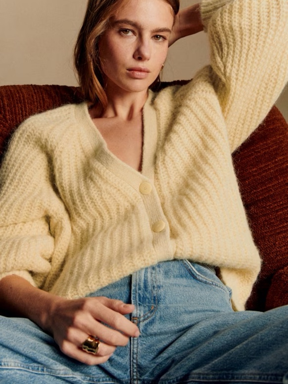 Sezane Basile Cardigan Yellow V-Neck Button Sweater (Worn Once)
